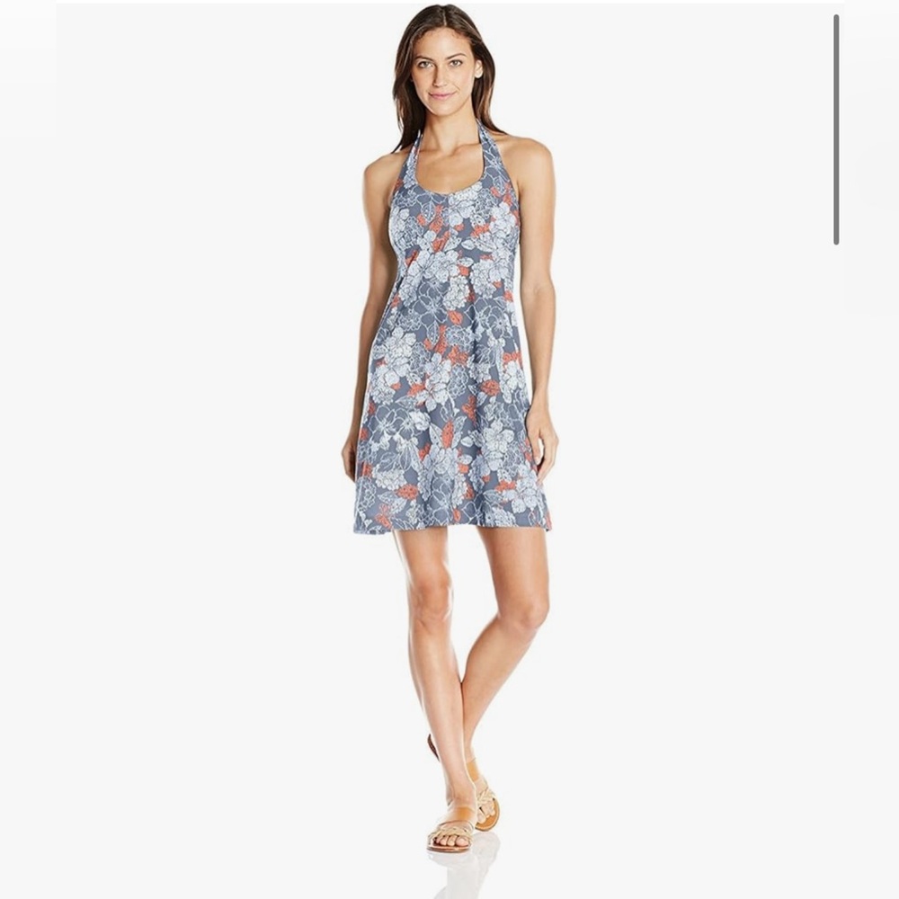 Columbia Floral Omni Shade Halter Sun Dress Blue Gray Size M